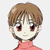 Two anime-style character portraits side-by-side: left figure with short brown hair and pink turtleneck, right figure with long black hair and teal top.
