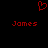 Red pixelated heart symbol above two instances of the name 'James' in red pixelated text on a black background.
