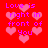 Red background with pink hearts and purple text reading 'Love is right in front of You' in four repeated sections.