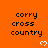 Orange background with black text 'corry cross country' and white pixelated hearts, some hearts partially obscured by gray overlay.