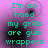 Four identical display cyan text on a purple background with a dark circular blur, each reading "I'm so hood my grills are gum wrappers"