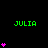 Green 'JULIA' text appears above multiple vertical stacks of pink hearts on a black background with a gray rectangle in the bottom-right corner.