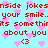 Red text on light blue background with pink hearts and repeated <3 symbols, no visible animation changes.