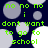 Green pixelated text reads "no no no i dont want to go to school" over a dark blue background with scattered light gray and white circles.