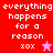 Pixelated text 'everything happens for a reason xox' with star symbols on red, pink, and purple backgrounds.