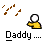 Pixelated character in yellow shirt holds brown sausage-like object against gray background with falling brown shapes; text changes across frames.