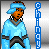Pixelated character in blue attire with a headband and necklace, standing beside vertical text reading 'Chingy' on a gray background.