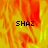 A static image with a fiery orange-yellow background and three instances of the text "SHAZ" in black pixelated font.