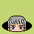 Pixel art character with gray hair and blue eyes in yellow shirt with black collar, shown in multiple facial expressions and head angles against light green background.