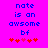 Pixelated blue text on bright pink background with red heart symbols, showing animation change in one heart's color.