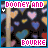 Animated icon with heart-patterned background, pink 'DOONEY HIO' text at top, blue 'EDUKE' text at bottom, and small white cursor-like shapes moving across the frame.
