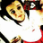 A pixelated image of a person with dark hair wearing a white top and red garment, shown in four repeated