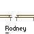 Pixel art character in yellow shirt and blue pants on brown benches with 'Rodney' text below each frame.