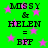 Green background with pink stars and black text reading "MISSY & HELEN = BFF" repeated twice in a
