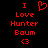 Red pixelated text and symbols on black background: 'I' above a heart, then 'Love', 'Hunter', 'Baum', and '<3'.