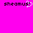Pixelated text 'sheamus!' with a heart symbol replacing the 'u' in 'sheamus', displayed twice on a bright pink background.