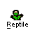 Pixelated 50x50 static buddy icon featuring a green and black character with mask-like face covering, arms outstretched, above the word "Reptile" in blocky pixel font on gray background.