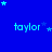 Blue background with repeated light blue 'taylor' text and scattered star shapes in varying positions.