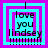 Four identical square arranged in a , each containing layered cyan and magenta borders with text "love you lindsey" and a of vertical lines at the bottom
