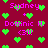 Pixelated image with magenta background, green heart shapes scattered throughout, and pink text reading 'Sydney', 'Dominic H.', and '(3!!!)' in various positions.