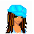 Pixel art contact sheet showing 11 frames of an animated icon featuring a cartoon woman with brown dreadlocks wearing blue accessories and holding a blue purse, with repeated text "i love boys" below each frame.