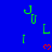 Blue background with green 'JU' and 'L' letters and red heart symbols scattered across the image.