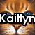 A pixelated cat face with orange fur and blue eyes, overlaid with text reading 'Kaitlyn Loves Taylor Swift!' in bold white letters with black outlines.