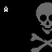 A black background displays a repeating pattern of gray skull and crossbones icons with scattered white text fragments like 'ARE YOU' and 'WHAT YOU'.