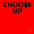 Red background with black text 'CHOOSE UP' repeated in a , orange pixelated hearts appear and disappear across frames