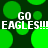 Green circular patterns on dark background with repeated 'GO EAGLES!!!' text in white pixelated font.