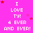 A static image with a bright pink background displays repeated text "I LOVE TY! 4 EVER AND EVER!" in white pixelated font, surrounded by red and light pink stars.