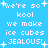 Pixelated blue background with white text and small white stars, repeating 'we're so kool we make ice cubes JEALOUS!' in a pattern