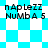 Pixelated text 'nApLeZZ NUMbA 5' appears over a blue and white checkered background with diamond-shaped patterns in some frames.
