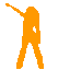 Orange silhouette of a female figure in various dynamic poses against a gray background, displayed in a