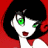 A split-frame contact sheet showing a pixelated cartoon character with black hair and green eyes on the left against red background, and green text reading "Original Icons .com" on dark green background on the right.
