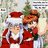 Pixelated anime-style character with silver hair and red clothing, wearing a Santa hat in one view and a white outfit in another, with background elements visible.