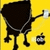 A pixelated black figure with silver straps stands on a yellow background holding a white object, with a small black-and-white pixelated item nearby.