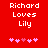 Red background with white pixelated text "Richard Loves Lily" and five pink heart symbols below, two versions of the same design side-by-side.