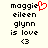 Pixelated text and symbols on a light background, with a red heart symbol replacing the 'e' in 'maggie' on the left side.