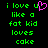 Green pixelated text on black background with a pink heart symbol replacing the 'u' in 'love', displayed as two identical side-by-side