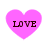 Four pink heart-shaped icons with the word LOVE in dark brown text, arranged in a on white background