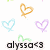 Pixelated heart-shaped icons in orange, light blue, and purple above a green outline of a cat's head with the text 'olysso<3' below.