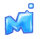 Four blue pixelated 'M' shapes with white outlines on gray background, each in distinct pose variations.