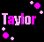 Pixel art buddy icon with pink text and sparkles on black background, two identical frames showing static display of 'Taylor Taylor' text.