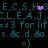 Pixelated teal text on black background with pink heart and dot animations, repeating phrases like 'E.C.S.H.G.E.C.S.H.' and '=3 for lif'