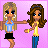 Pixel art animation of two female characters fighting on a pink background with 'CAT FIGHT' text.