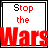 four and four of identical white squares with red text "Stop the" and a large red "Wars" overlay, with one black "W" in the third