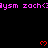 A black background displays repeating pink text 'zach<3ysm' with red heart symbols scattered across the image, partially obscured by a gray overlay in the bottom-right corner.