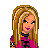 Pixel art contact sheet showing a female character in pink top and blue jeans with long blonde hair, alongside partial body views of the same character.