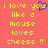 Pixelated text on coral background with blue heart symbol replacing 'you' in phrase.